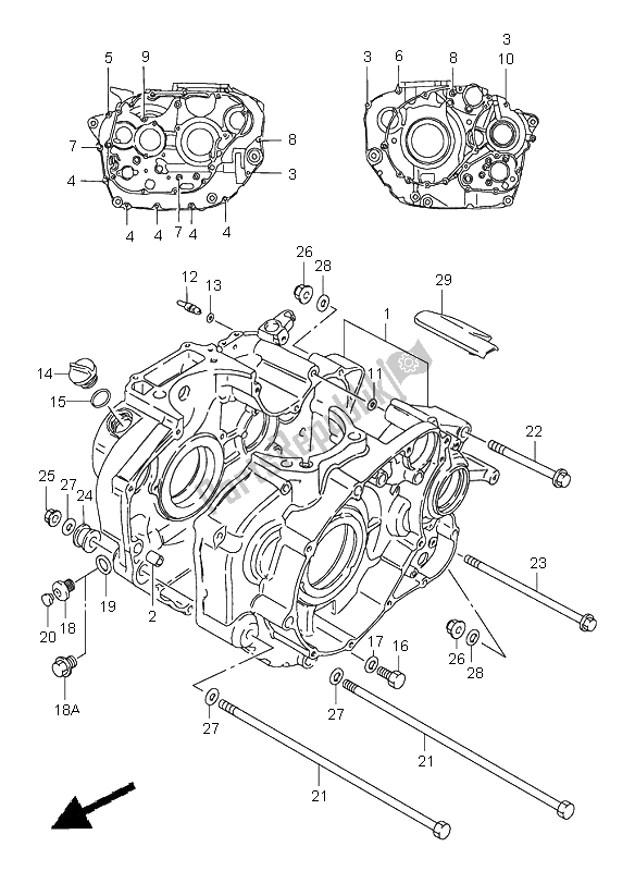 All parts for the Crankcase of the Suzuki LS 650 Savage 2000