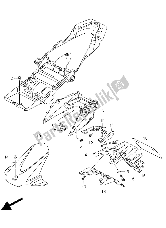 All parts for the Rear Fender of the Suzuki GSX R 1000 2009