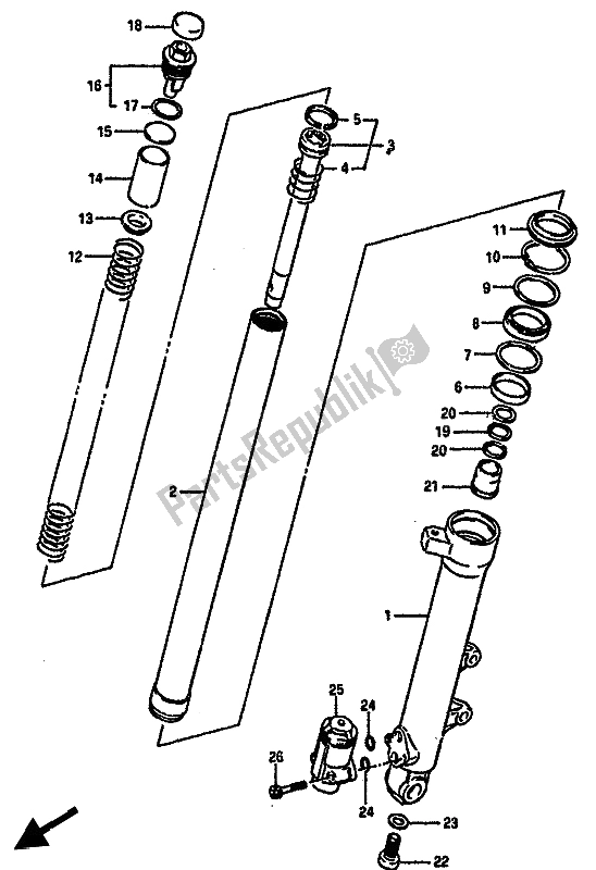 All parts for the Front Lh Damper of the Suzuki GSX R 750X 1986