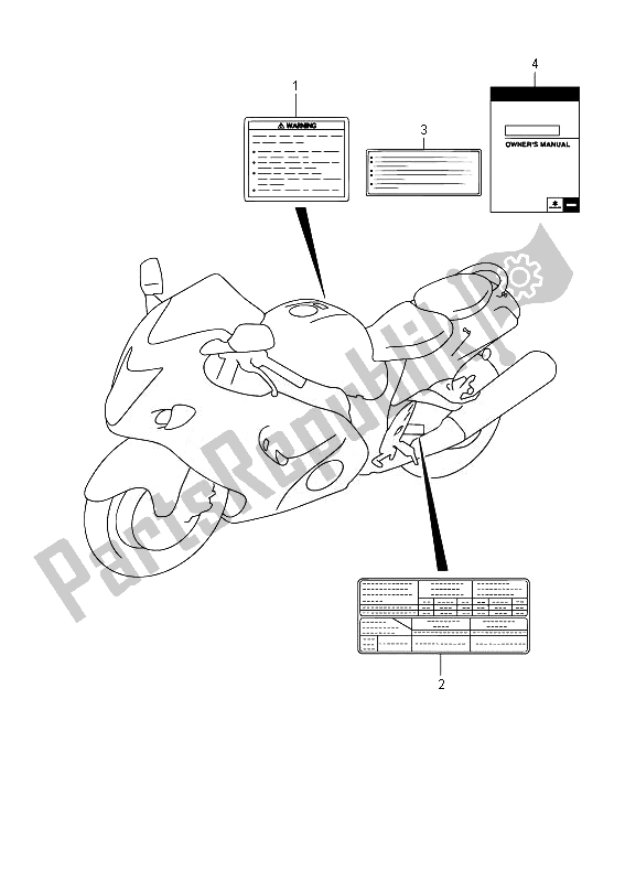 Toutes les pièces pour le étiquette (gsx1300rauf E19) du Suzuki GSX 1300 RA Hayabusa 2014