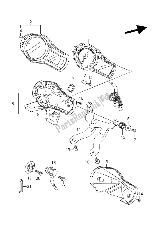 All parts for the Speedometer (gsf1250 E24) of the Suzuki GSF 1250A Bandit 2011