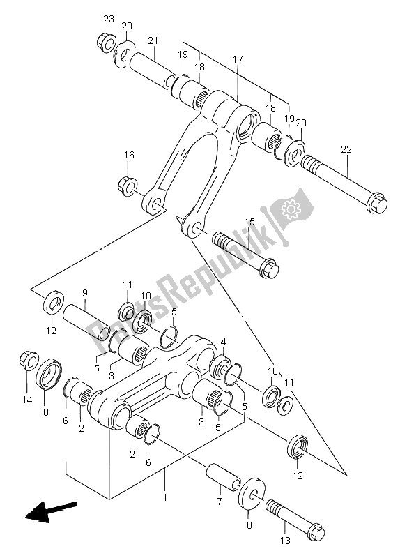 All parts for the Rear Cushion Lever of the Suzuki RM 80 2001