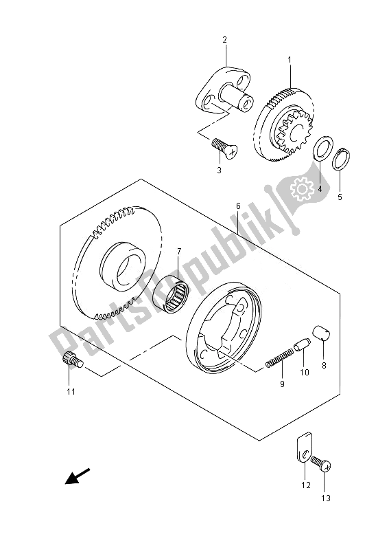 All parts for the Starter Clutch of the Suzuki DR Z 70 2014