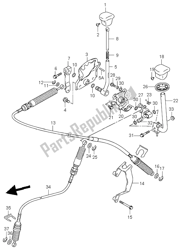 All parts for the Shift Lever of the Suzuki LT A 500F Quadmaster 2001