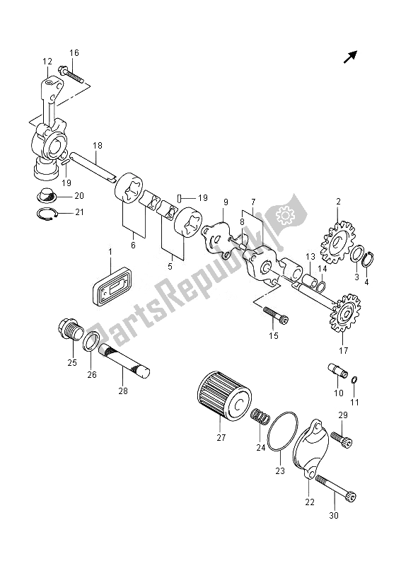 All parts for the Oil Pump of the Suzuki RM Z 450 2014