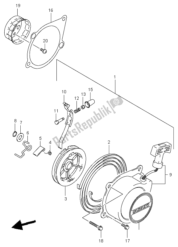 All parts for the Recoil Starter of the Suzuki LT A 50 Quadsport 2005