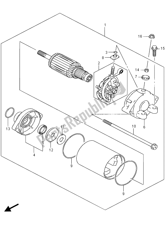 All parts for the Starting Motor of the Suzuki GSX 1300 RA Hayabusa 2015