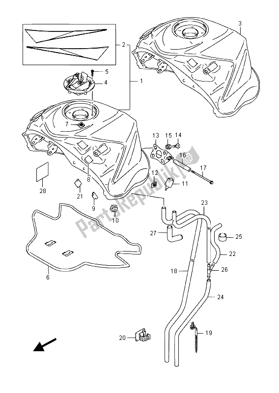 All parts for the Fuel Tank (gsx-r1000auf) of the Suzuki GSX R 1000A 2015