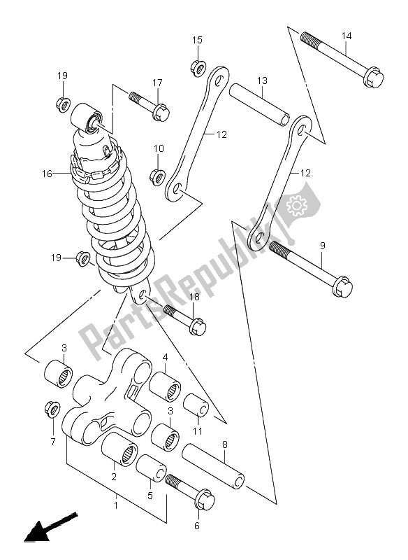 All parts for the Rear Cushion Lever of the Suzuki VL 800 Volusia 2002