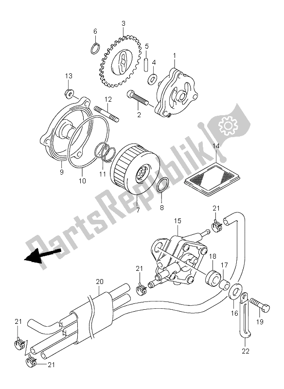 All parts for the Oil Pump & Fuel Pump of the Suzuki VL 125 Intruder 2001