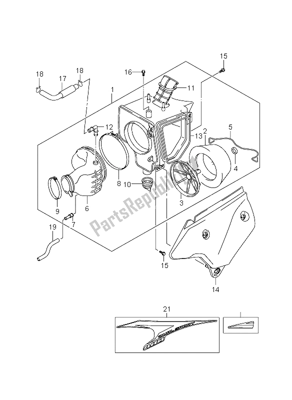 All parts for the Air Cleaner of the Suzuki DR Z 400S 2009