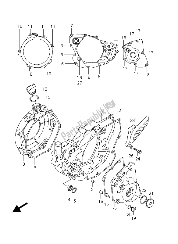 All parts for the Crankcase Cover of the Suzuki RM Z 250 2010