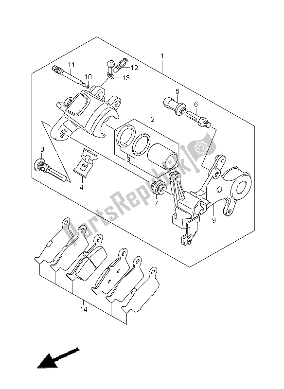 All parts for the Rear Caliper of the Suzuki DR Z 400 SM 2008