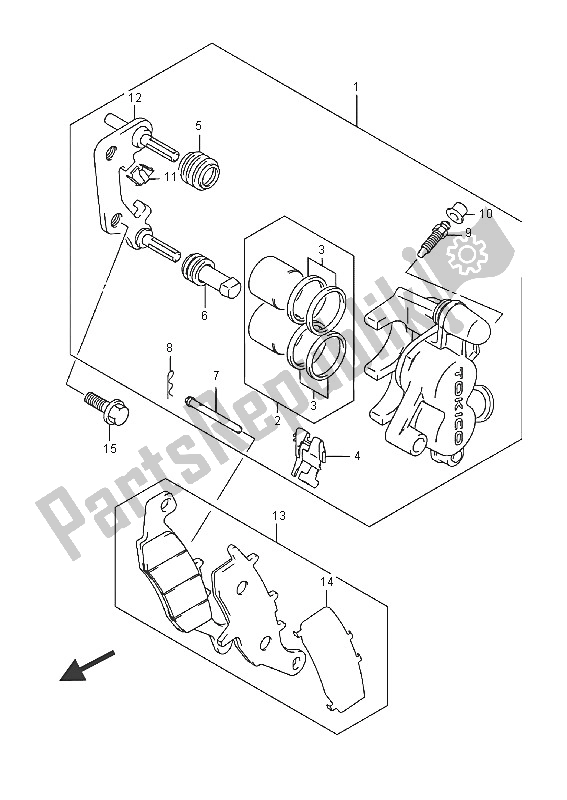 All parts for the Front Caliper of the Suzuki RM 85 2016