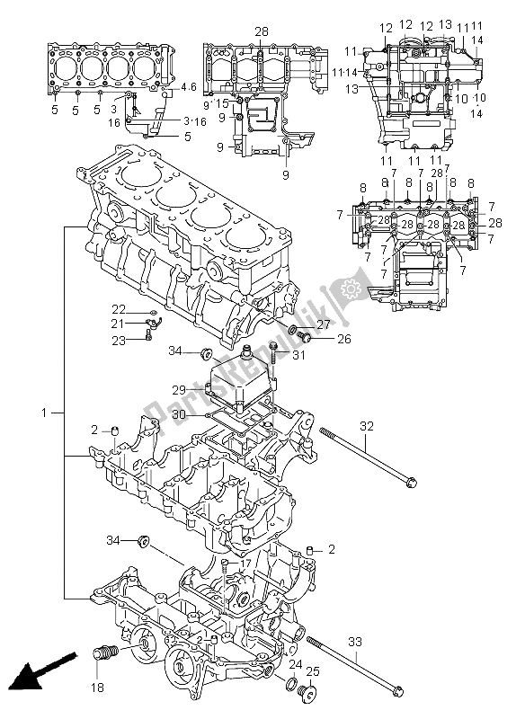 All parts for the Crankcase of the Suzuki GSX R 600Z 2003