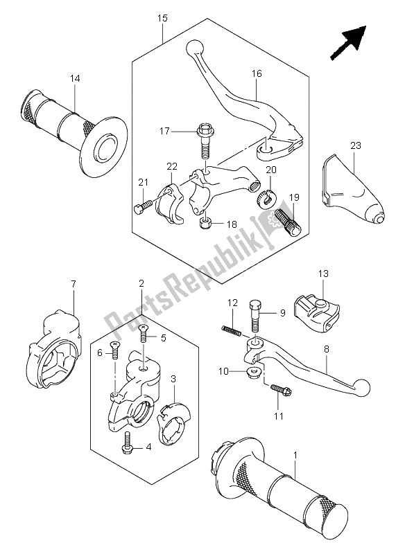 All parts for the Handle Lever of the Suzuki RM 125 2001