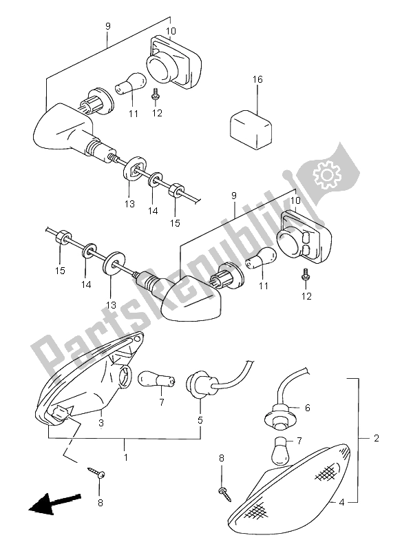 Alle onderdelen voor de Richtingaanwijzer Lamp van de Suzuki GSX 600F 2002