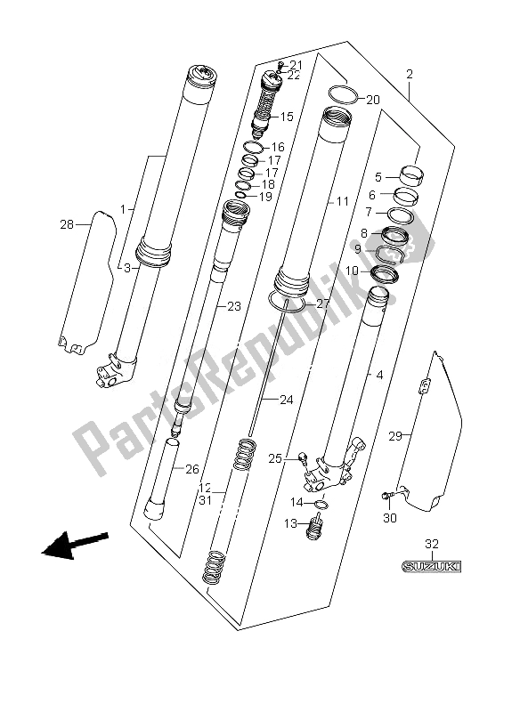 All parts for the Front Damper of the Suzuki RM 250 2007