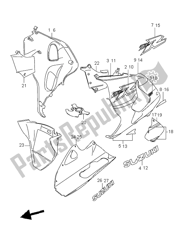 All parts for the Under Cowling of the Suzuki TL 1000R 2000