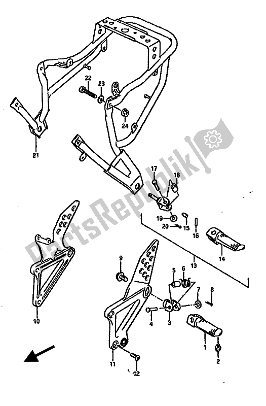 All parts for the Footrest of the Suzuki RGV 250 1989