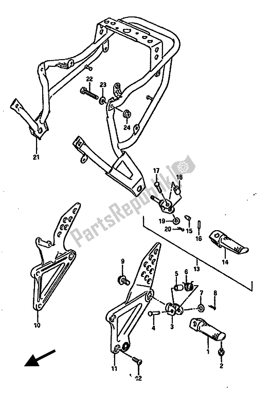 All parts for the Footrest of the Suzuki RGV 250 1989