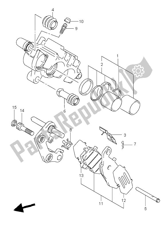 All parts for the Front Caliper of the Suzuki VL 1500 Intruder LC 2004