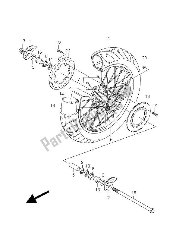 All parts for the Rear Wheel of the Suzuki DR 125 SM 2009