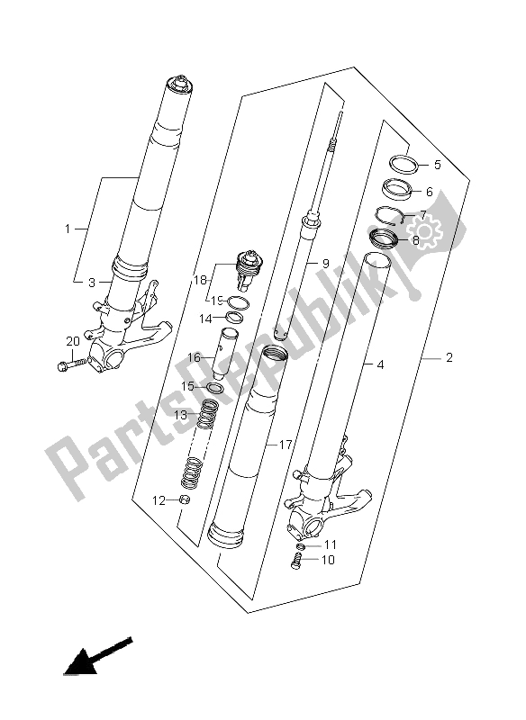 All parts for the Front Damper of the Suzuki GSX R 1000 2005