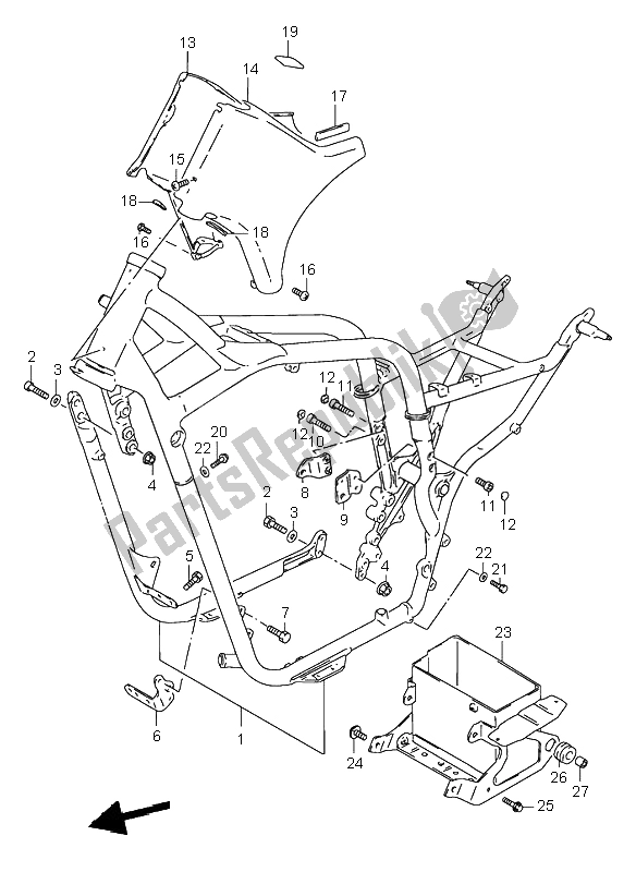 All parts for the Frame of the Suzuki VS 800 Intruder 1998