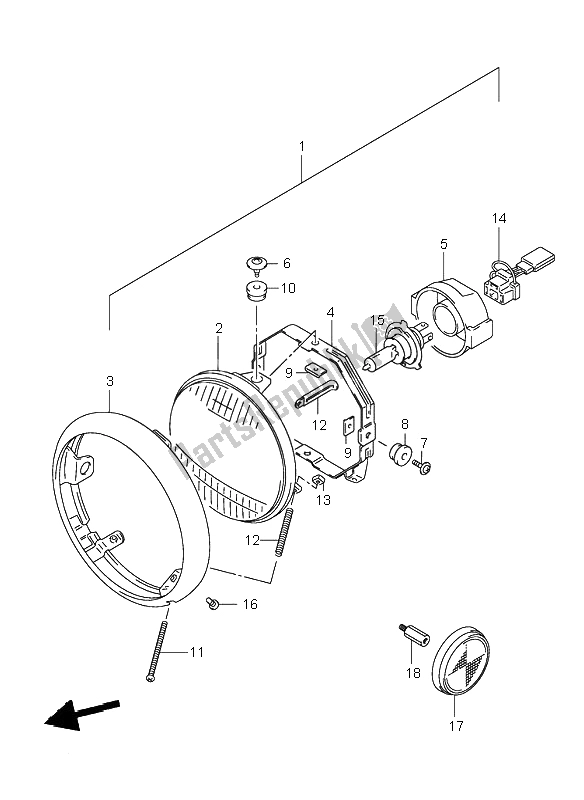 All parts for the Head Lamp (e24) of the Suzuki VL 250 Intruder 2001