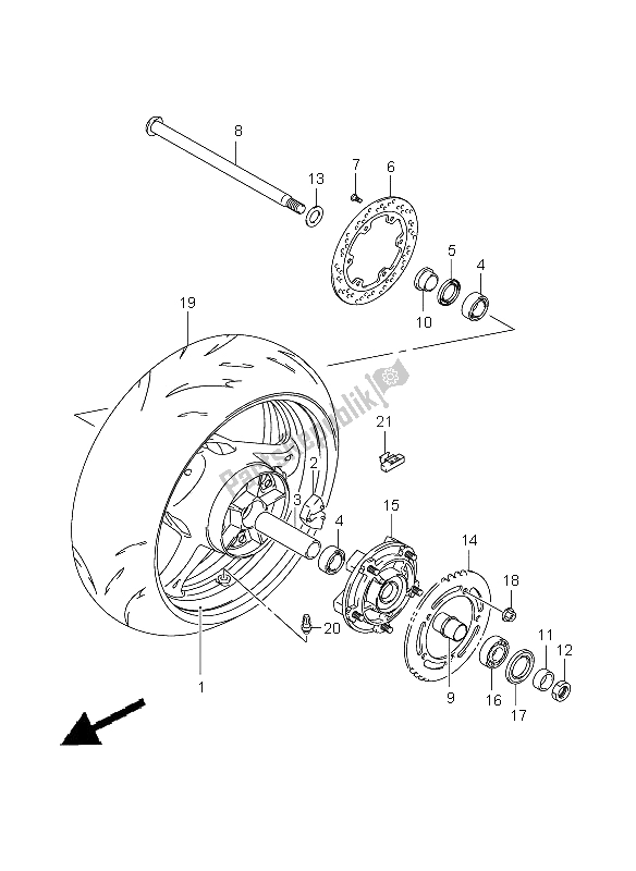 All parts for the Rear Wheel (gsx1300bk-u2) of the Suzuki GSX 1300 BKA B King 2008