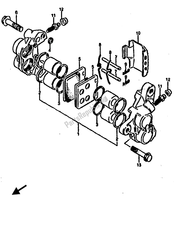 All parts for the Front Calipers of the Suzuki RG 500C Gamma 1987