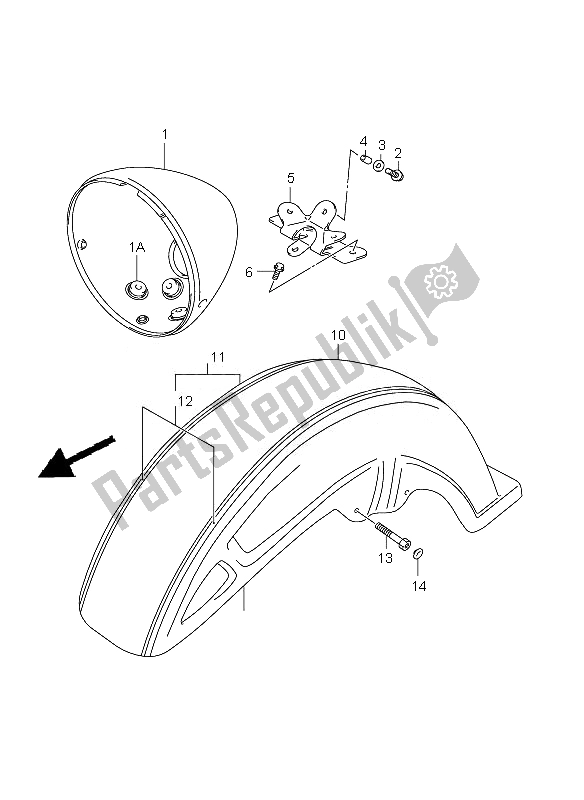 All parts for the Front Fender of the Suzuki VL 1500 Intruder LC 2007