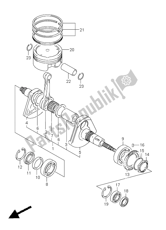 All parts for the Crankshaft of the Suzuki LT A 500 XPZ Kingquad AXI 4X4 2009