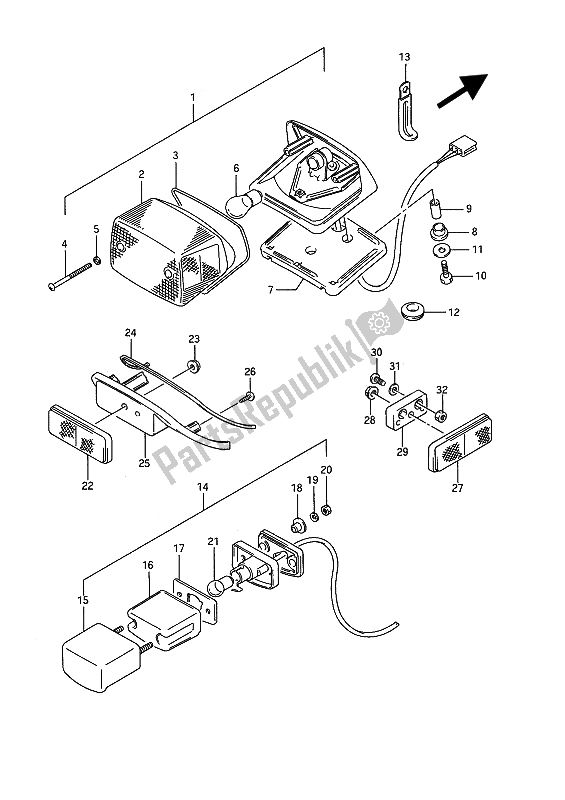 All parts for the Rear Combination Lamp of the Suzuki VS 1400 Glpf Intruder 1990