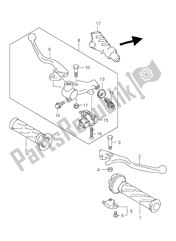 All parts for the Handle Lever of the Suzuki VL 125 Intruder 2004