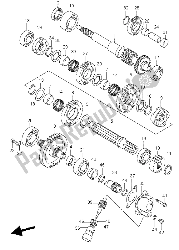 All parts for the Transmission (2) of the Suzuki LT A 400F Eiger 4X4 2002