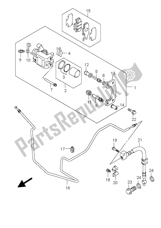 All parts for the Rear Caliper of the Suzuki UH 125 Burgman 2009