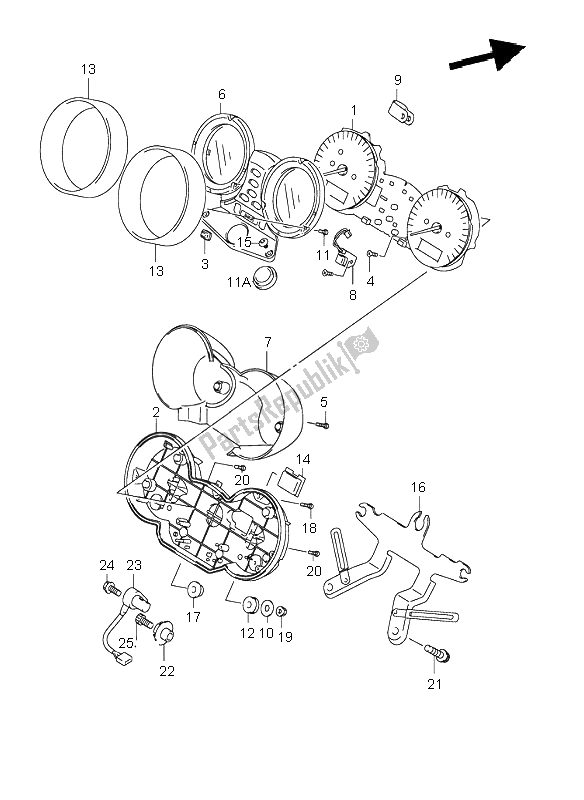 All parts for the Speedometer (gsf600-u) of the Suzuki GSF 600 NS Bandit 2000