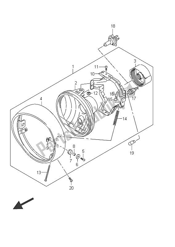 Tutte le parti per il Faro Anteriore (vl800 E19) del Suzuki C 800 VL Intruder 2011