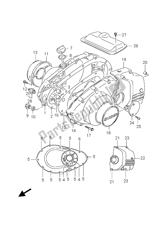 All parts for the Crankcase Cover of the Suzuki GS 500 EF 2004