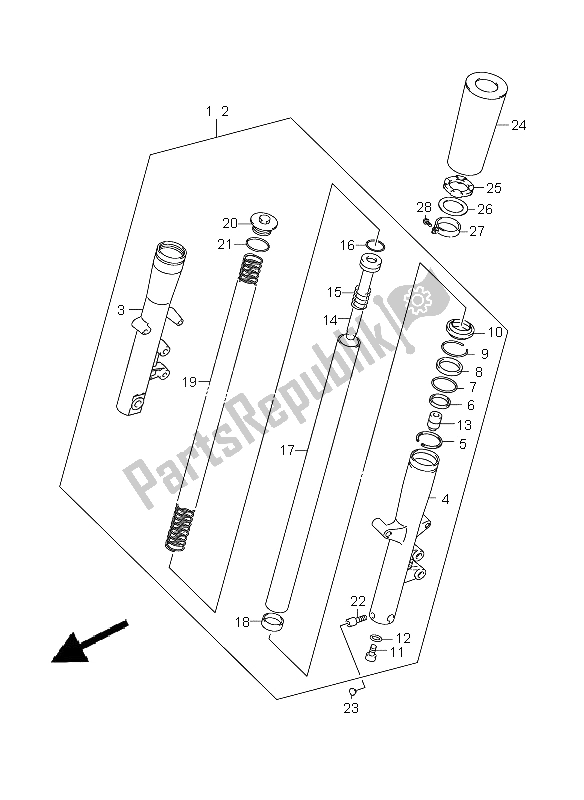 All parts for the Front Damper of the Suzuki VL 1500 Intruder LC 2008