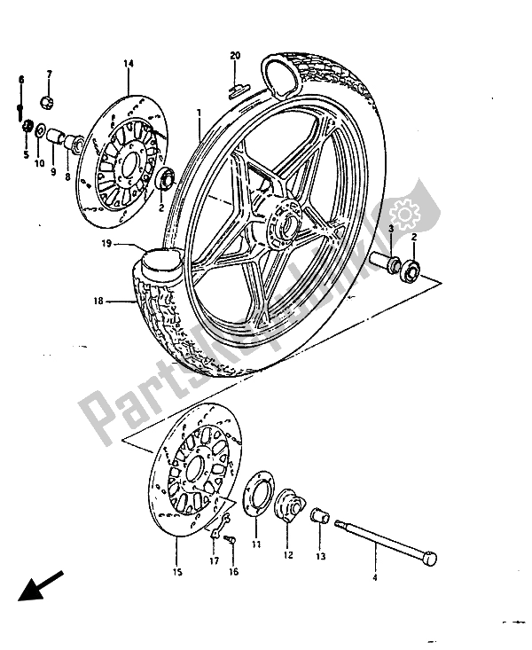 All parts for the Front Wheel of the Suzuki GS 850G 1986