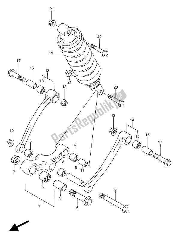 Alle onderdelen voor de Hendel Achterkussen van de Suzuki GSX 600 FUU2 1994