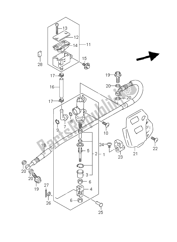 Alle onderdelen voor de Achterste Hoofdcilinder van de Suzuki DR Z 400 SM 2006