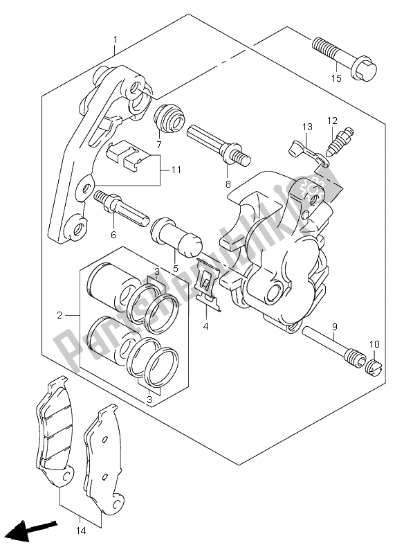 All parts for the Front Caliper of the Suzuki DR Z 400S 2002