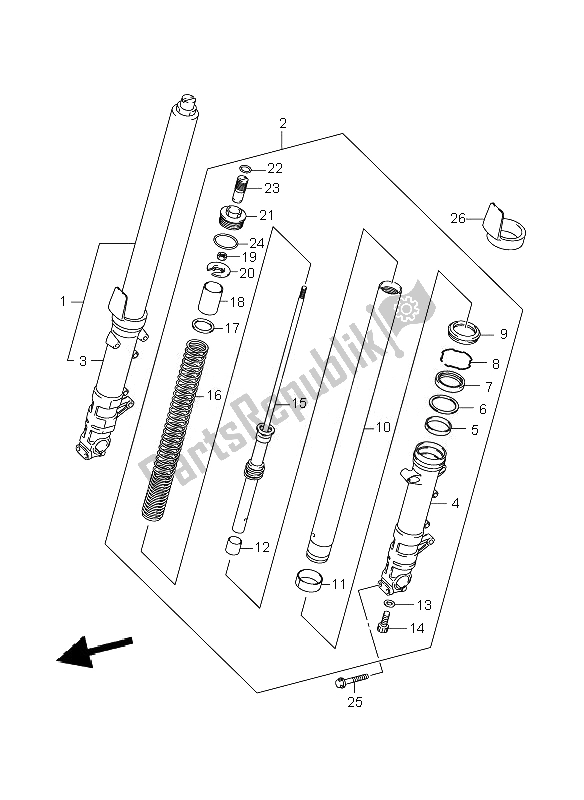 All parts for the Front Damper of the Suzuki GSF 1250 SA Bandit 2010