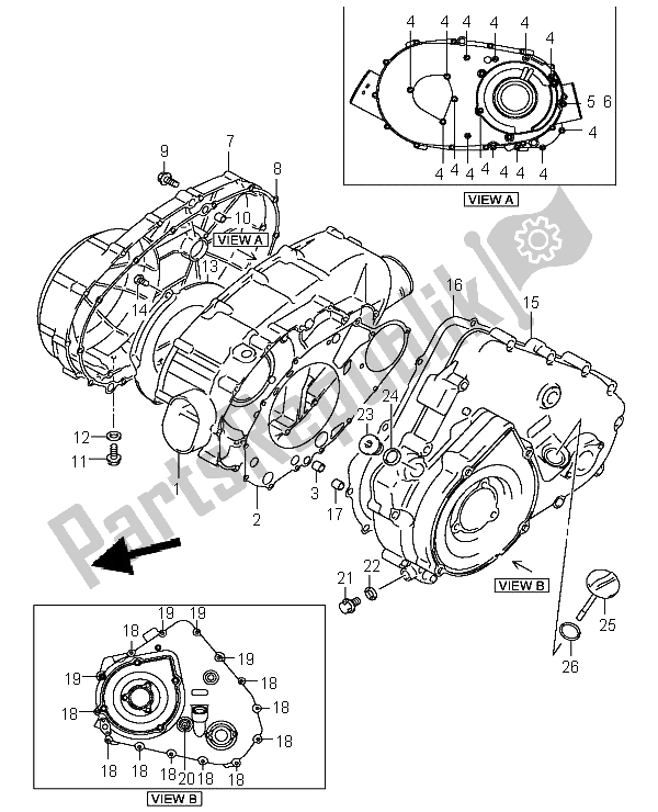 All parts for the Crankcase Cover of the Suzuki LT A 400 Eiger 4X2 2004