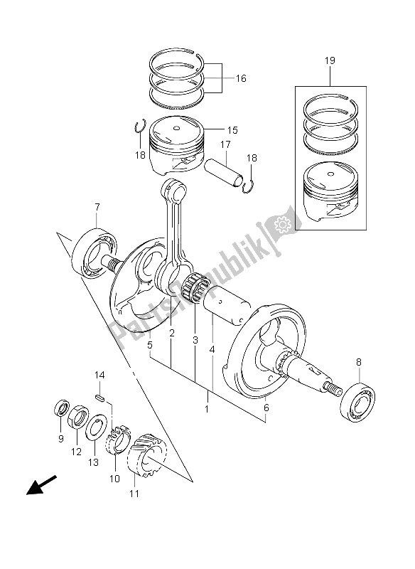 All parts for the Crankshaft of the Suzuki GZ 125 Marauder 2004