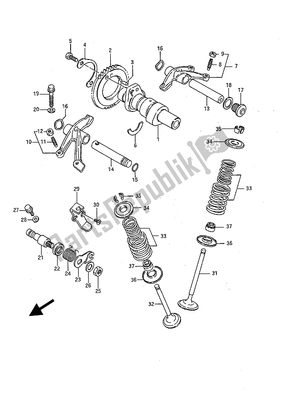 All parts for the Camshaft & Valve of the Suzuki LS 650P Savage 1991